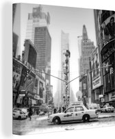 Canvas Schilderij Taxi in New-York -zwart-wit - 20x20 cm - Wanddecoratie