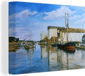 Canvas Schilderij Een olieverf schilderij van een haven - 120x90 cm - Wanddecoratie