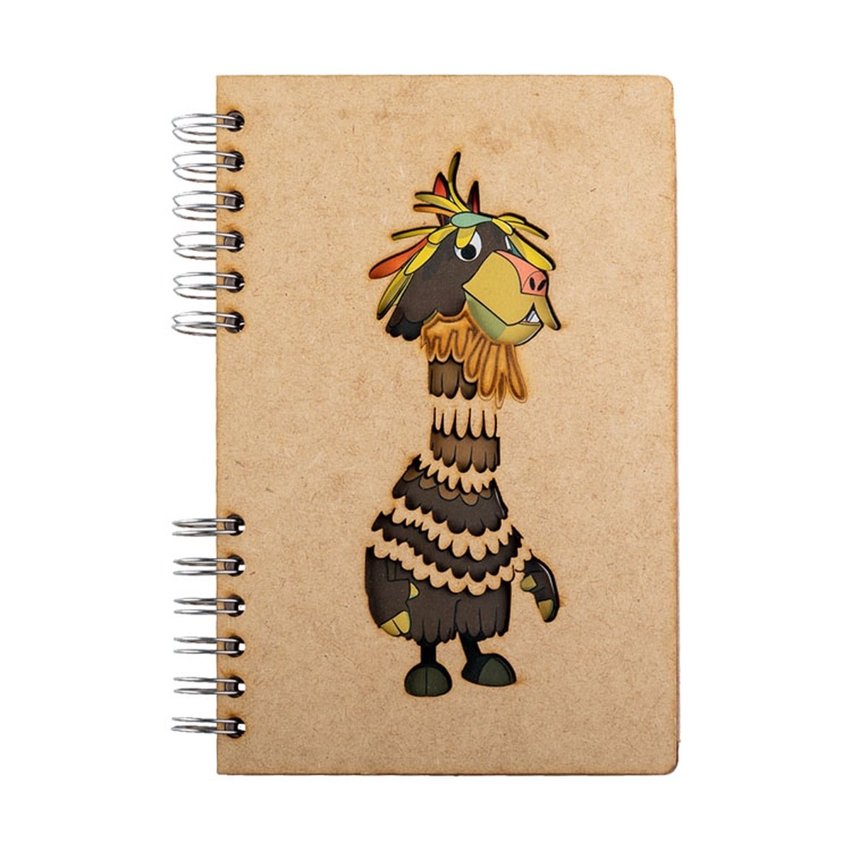 KOMONI - Duurzaam houten Notitieboek - Dagboek - Gerecycled papier - Navulbaar - A6 - Gelinieerd - Fabeltjeskrant: Chico Lama