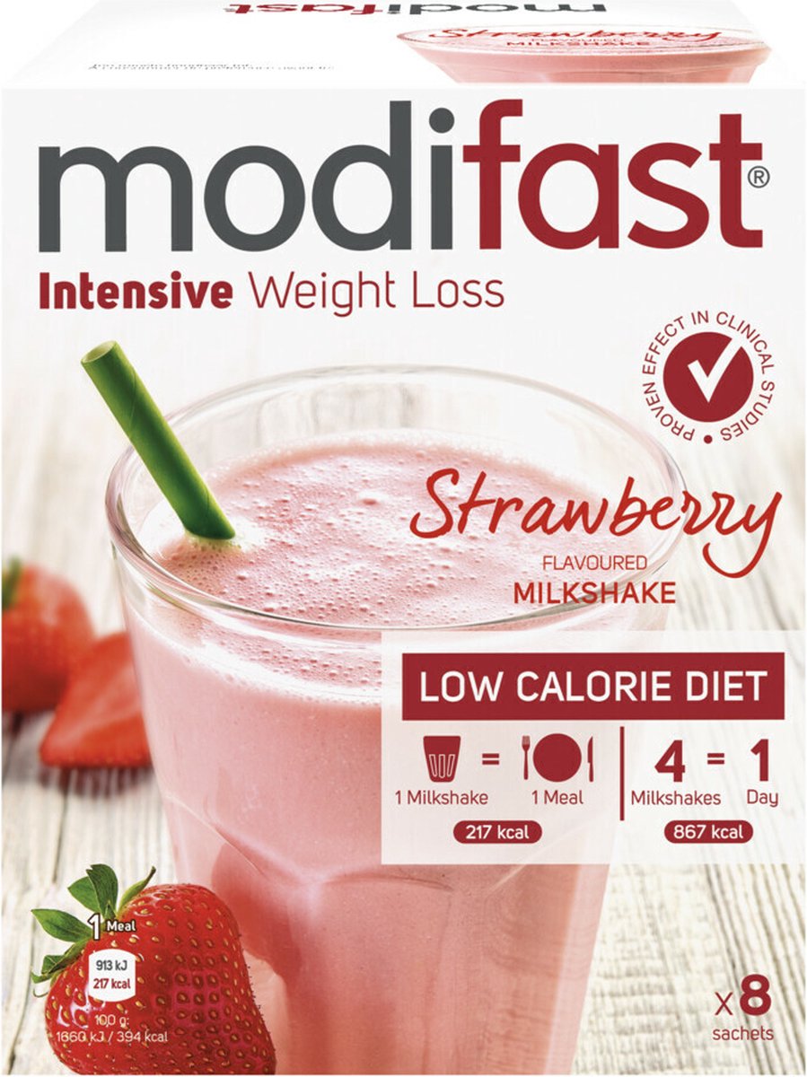 Goedkoopste 8x Modifast Intensive Milkshake Aardbei 8 x 55 gr