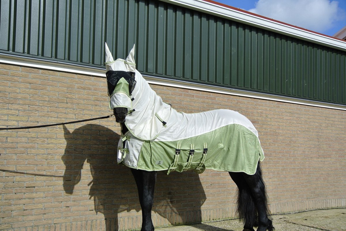 Vliegendeken met losse hals en buikflap, incl. vernieuwd makser met neus flap, Groen/creme wit-155