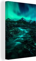 Canvas Schilderij Het poollicht boven de Denali bij Alaska in Amerika - 20x30 cm - Wanddecoratie