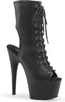 Adore-1016 plateau peeptoe enkellaars met open hiel en stiletto hak mat zwart - (EU 38 = US 8) - Pleaser