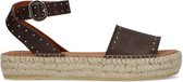 Sacha - Dames - Donkerbruine leren plateau sandalen - Maat 42