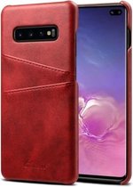 Suteni Calf Texture-beschermhoes voor Galaxy S10 Plus, met kaartsleuven (rood)