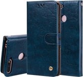 Business Style Oil Wax Texture Horizontale Flip Leather Case voor Huawei Honor 7A (met vingerafdrukopening), met houder & kaartsleuven en portemonnee (blauw)