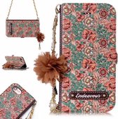 Voor iPhone 7 & 8 Impatiens Balsamina Patroon Horizontale Flip Leren Case met Houder & Kaartsleuven & Parel Bloem Ornament & Ketting