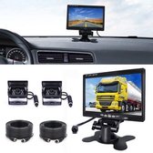 F0505 7 inch HD auto dubbele camera achteruitkijkspiegel monitor, met 2 x 10m kabel