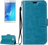 Voor Galaxy J7 (2016) / J710 Crazy Horse Texture Horizontale Flip PU lederen tas met houder & kaartsleuven & portemonnee & fotolijst & lanyard (blauw)