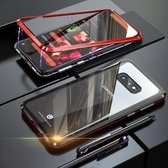Ultraslanke dubbele zijden magnetische adsorptie Hoekig frame Gehard glazen magneet Flip Case voor Galaxy S10e, schermvingerafdruk ontgrendelen wordt niet ondersteund (zwart rood)
