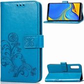 Lucky Clover Pressed Flowers Pattern Leather Case voor Galaxy A7 (2018), met houder & kaartsleuven & portemonnee & draagriem (blauw)