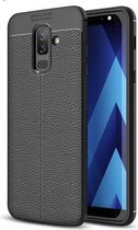 Litchi Texture TPU Case voor Galaxy A6 + (2018) (Zwart)