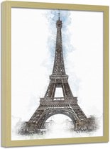 Foto in frame , Eiffeltoren  ,70x100cm , zwart wit blauw , wanddecoratie