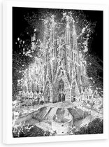 Foto in frame , Sagrada Familia , Barcelona  ,70x100cm , zwart wit , wanddecoratie