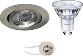 PHILIPS - LED Spot Set - SceneSwitch 827 36D - Primux Aerony Pro - GU10 Fitting - Dimbaar - Inbouw Rond - Mat Nikkel - 1.5W-5W - Warm Wit 2200K-2700K - Kantelbaar - Ø82mm