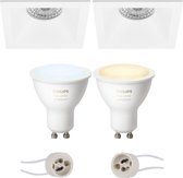 PHILIPS HUE - LED Spot Set GU10 - White Ambiance - Bluetooth - Primux Pollon Pro - Inbouw Vierkant - Mat Wit - Verdiept - 82mm