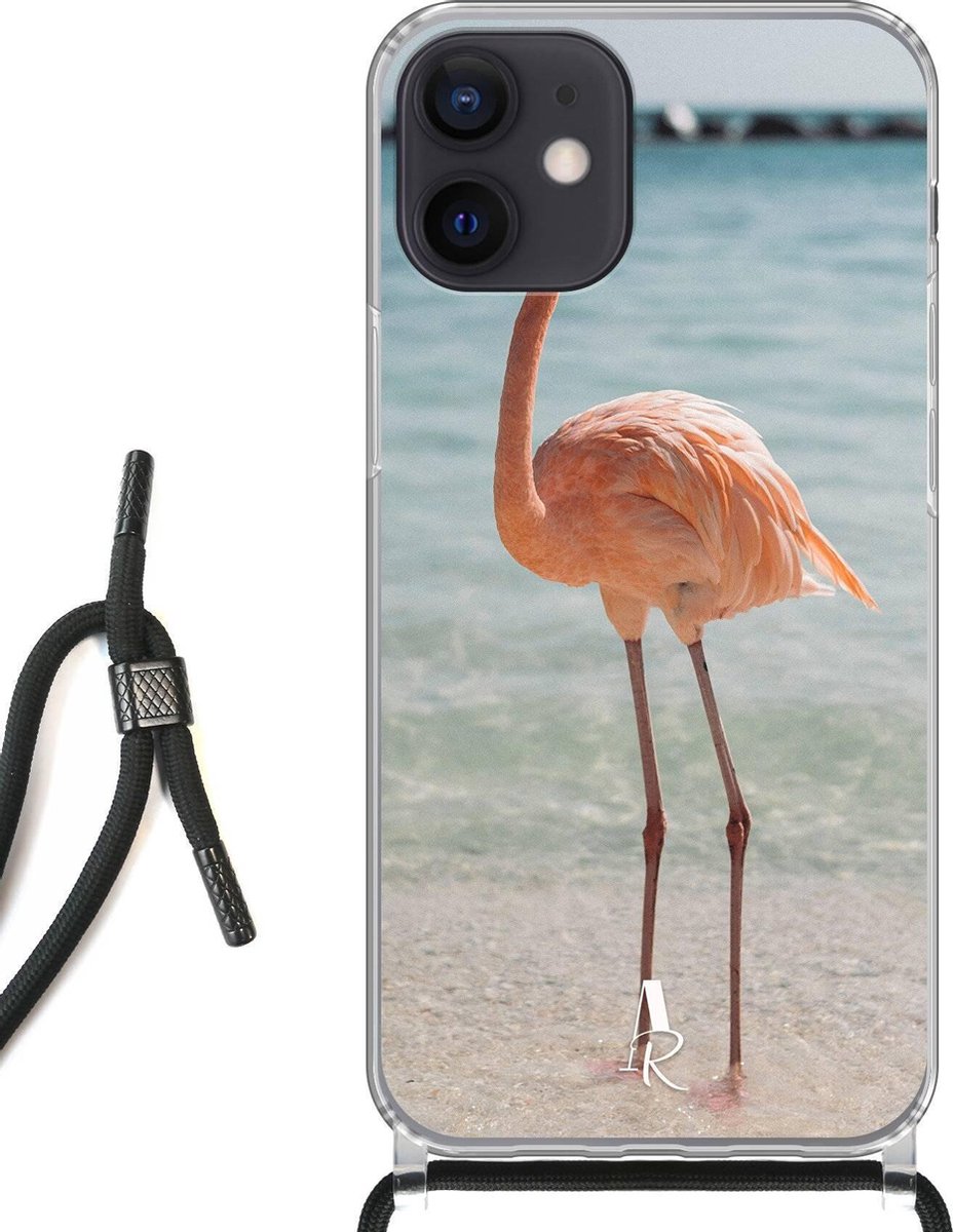 iPhone 12 Mini hoesje met koord - Flamingo