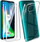 Hoesje Geschikt voor: Motorola Moto G9 Play & E7 Plus - Soft TPU Siliconen Case & 2X Tempered Glas Combi - Transparant