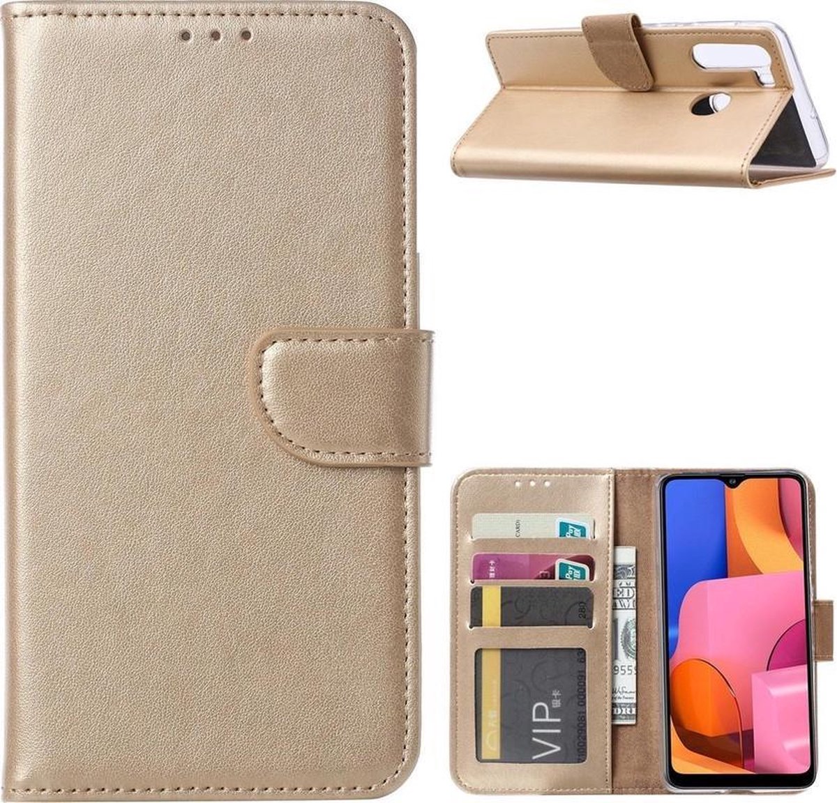 Bookcase Geschikt voor: Samsung Galaxy M11 - Goud - portemonnee hoesje
