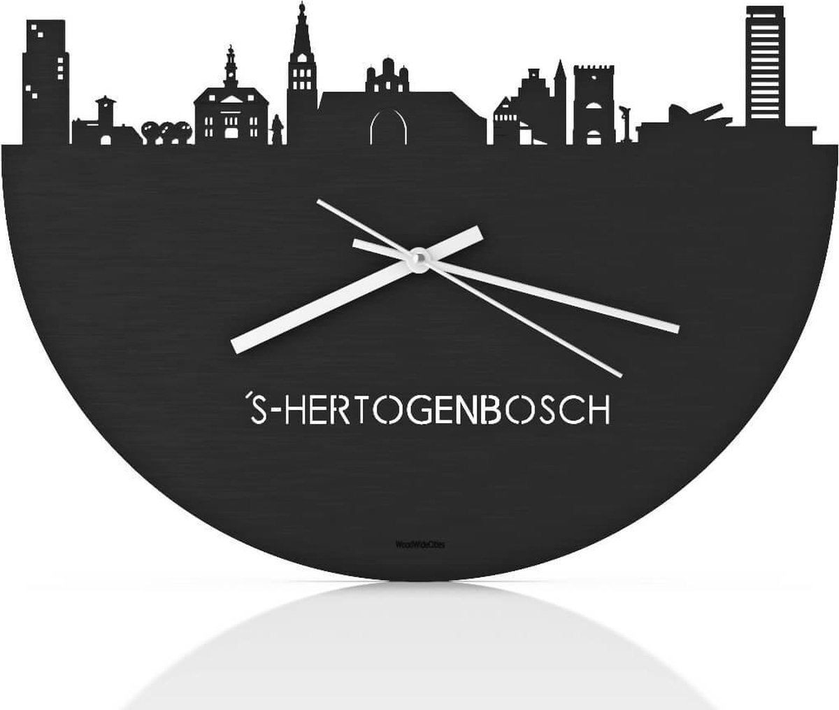 Skyline Klok 's-Hertogenbosch Zwart hout - Ø 40 cm - Stil uurwerk - Wanddecoratie - Meer steden beschikbaar - Woonkamer idee - Woondecoratie - City Art - Steden kunst - Cadeau voor hem - Cadeau voor haar - Jubileum - Trouwerij - Housewarming -