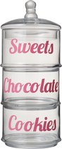 Snoeppot - Voorraadpot - 3 Niveaus - Cookies - Chocolate - Sweets - Glas - Transparant - Roze