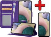 Samsung A12 Hoesje Book Case Met Screenprotector - Samsung Galaxy A12 Hoesje Wallet Case Portemonnee Hoes Cover - Paars
