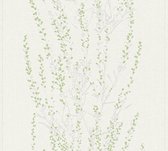 Bloemen behang Profhome 372672-GU vliesbehang licht gestructureerd met bloemen patroon mat groen grijs 5,33 m2