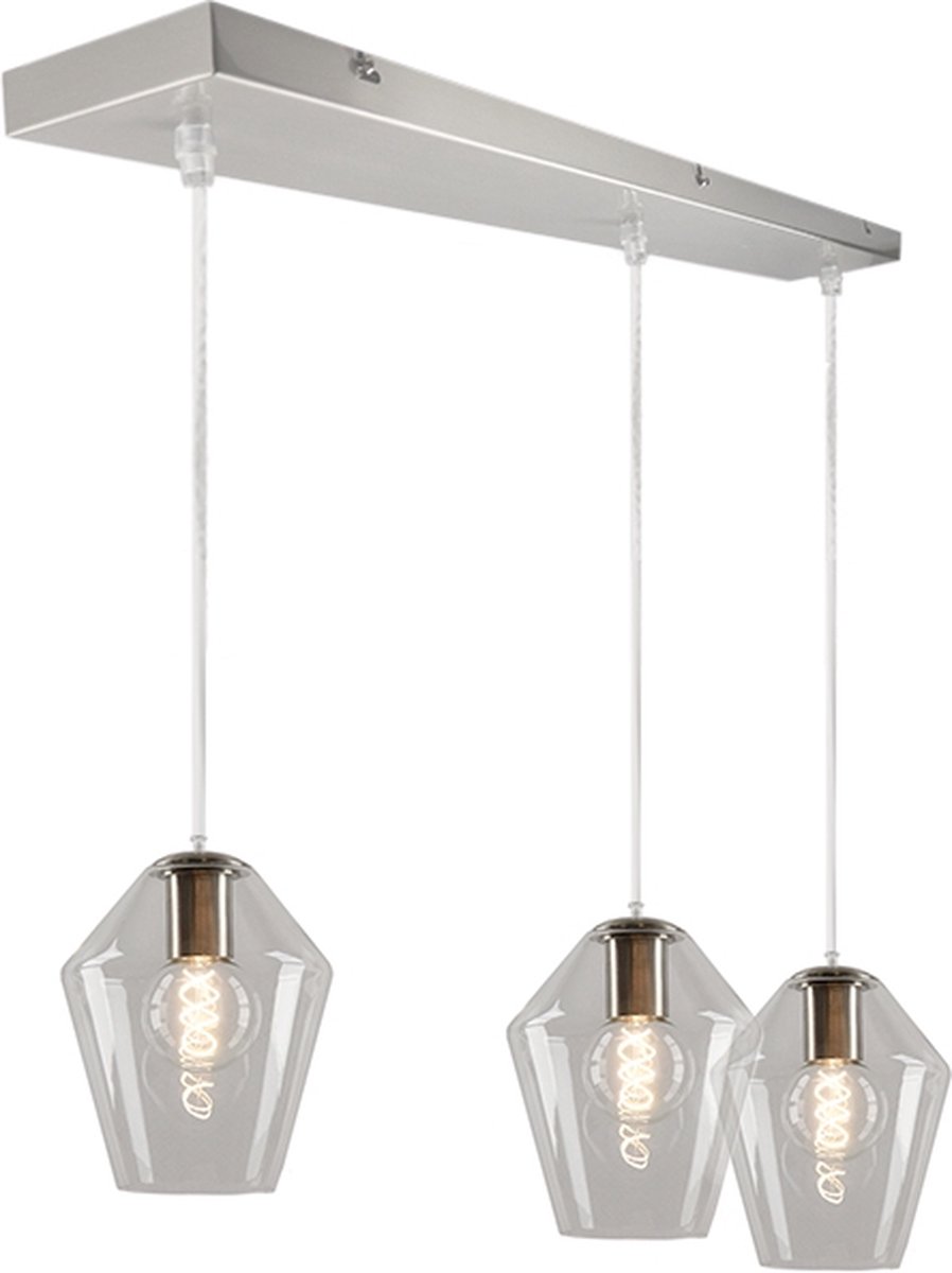 Olucia Gracia - Design Hanglamp - 3L - Glas/Metaal - Chroom;Transparant - Rechthoek
