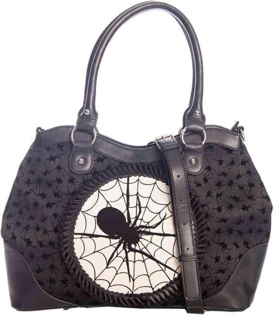 Sac à Main Style Gothique "Spinderella" - Motif Araignée Velours, Bandoulière Amovible, Multiples Poches Intérieures
