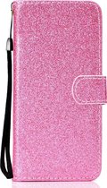 Mobigear Telefoonhoesje geschikt voor Huawei Y6p Hoesje | Mobigear Glitter Bookcase Portemonnee | Pasjeshouder voor 2 Pasjes | Telefoonhoesje voor Pinpas / OV Kaart / Rijbewijs - Roze