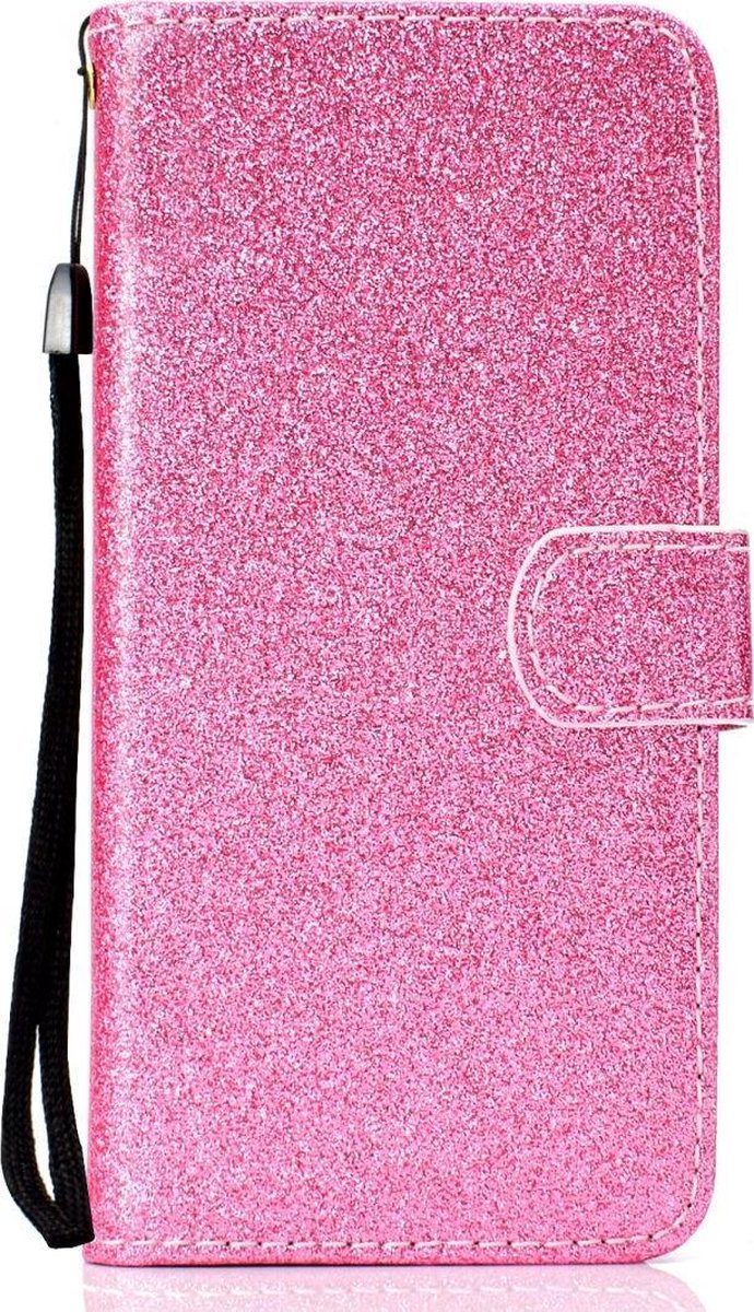 Mobigear Telefoonhoesje geschikt voor Huawei Y6p Hoesje | Mobigear Glitter Bookcase Portemonnee | Pasjeshouder voor 2 Pasjes | Telefoonhoesje voor Pinpas / OV Kaart / Rijbewijs - Roze