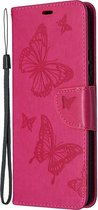 Samsung Galaxy A42 5G Hoesje - Mobigear - Butterfly Serie - Kunstlederen Bookcase - Magenta - Hoesje Geschikt Voor Samsung Galaxy A42 5G