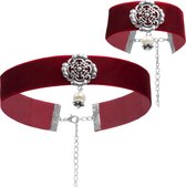 dressforfun - Halsketting en armband Zilverwoud rood - verkleedkleding kostuum halloween verkleden feestkleding carnavalskleding carnaval feestkledij partykleding - 302941