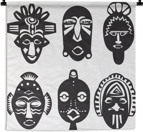 Wandkleed Afrika illustratie - Een illustratie van Afrikaanse maskers tegen  een witte... | bol.com