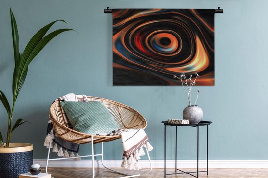 Tapisserie Cercles avec motif - Gouttes d'huile Oranje en forme de cercle Tapisserie coton 90x67 cm - Tapisserie avec photo