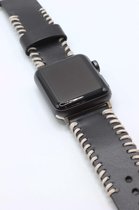 Geschikt Voor Smart Watch Lederen Band -  Zwart - 42mm En 44mm - Geschikt Voor Smart Watches