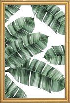 JUNIQE - Poster met houten lijst Palmbladeren -40x60 /Groen & Wit