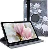 kwmobile hoes voor Samsung Galaxy Tab A7 10.4 (2020) - 360 graden tablethoes - Magnolia design - taupe / wit / donkergrijs
