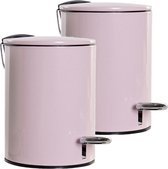 3x stuks metalen vuilnisbakken/pedaalemmers roze 3 liter 23 cm - Afvalemmers - Kleine prullenbakken