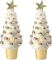 2x pièces arbre de Noël artificiel complet avec boules or 29 cm - Décorations de Noël de Sapins de Noël - Sapins de Noël - Accessoires de Noël