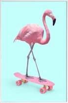 JUNIQE - Poster in kunststof lijst Skate Flamingo -40x60 /Blauw & Roze