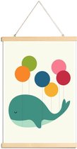 JUNIQE - Posterhanger Schattige walvis en ballon illustratie -40x60