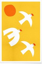 JUNIQE - Poster Flying Doves -30x45 /Geel