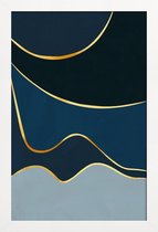 JUNIQE - Poster met houten lijst Waves gouden -20x30 /Blauw & Goud