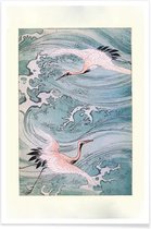 JUNIQE - Poster Ooievaars boven water -13x18 /Ivoor & Roze
