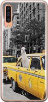 Samsung Galaxy A70 siliconen hoesje - Lama in taxi - Soft Case Telefoonhoesje - Grijs - Print