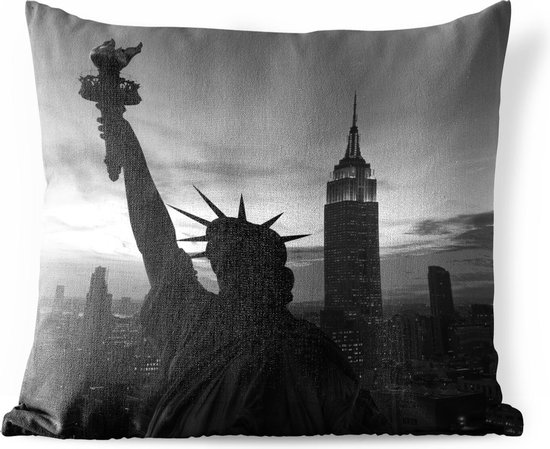 Buitenkussens - Tuin - Vrijheidsbeeld New York -zwart-wit - 60x60 cm