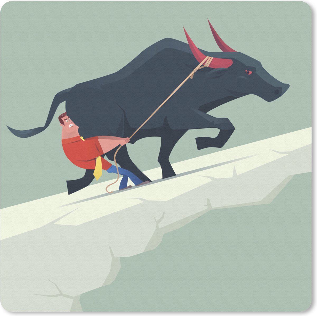 Muismat 20x20 cm - Mousepad Een illustratie van een man en een stier - Muismatten