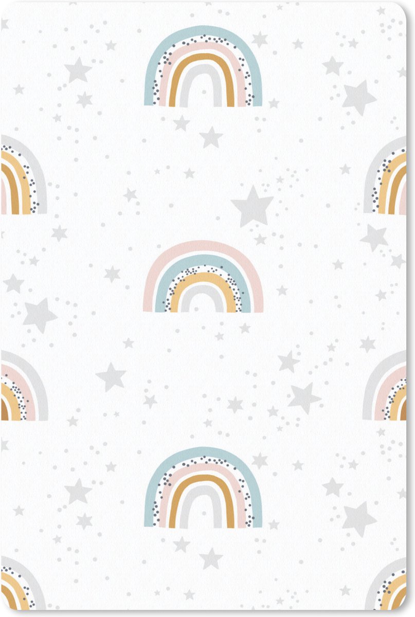 Muismat Kinderkamer Patroon - Kinderpatroon met regenbogen en sterren op een witte achtergrond muismat rubber - 40x60 cm - Muismat met foto