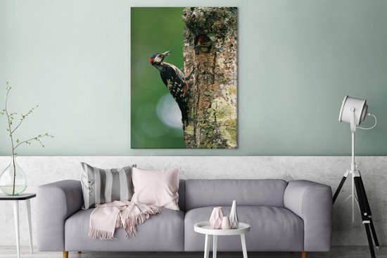 Un grand pic tacheté à son nid au Japon Toile 120x160 cm - Tirage photo sur Toile (Décoration murale salon / chambre) XXL / Groot format!